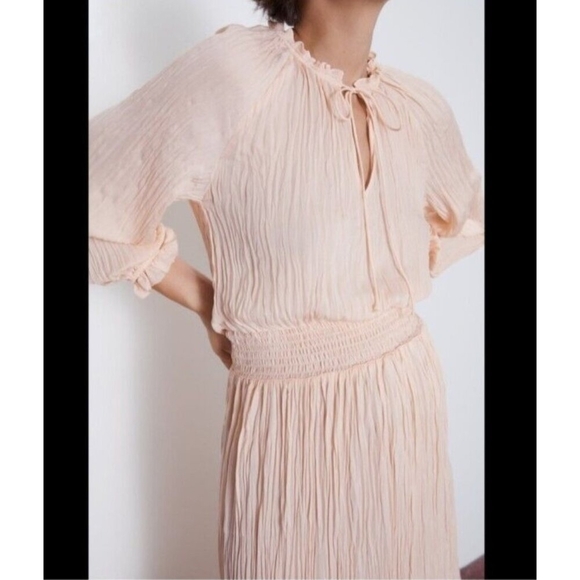 ZARA Peach Pink Maxi Pleated Voluminious Dress Size S - Picture 3 of 13